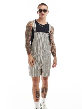 💜 ASOS Design Short Striped Overalls (2XL/To Fit Waist 40-42”)